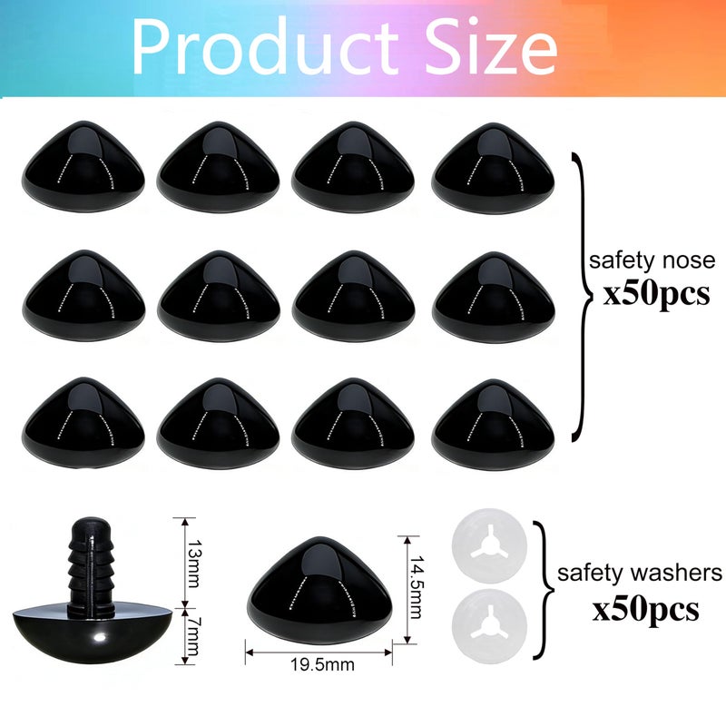 BESTCYC 1 Box(50PCS) 19.5mm Black Plastic D-Type Animal Safety Nose with Washers for Bear, Doll, Puppet, Plush Animal and Craft - Image 2